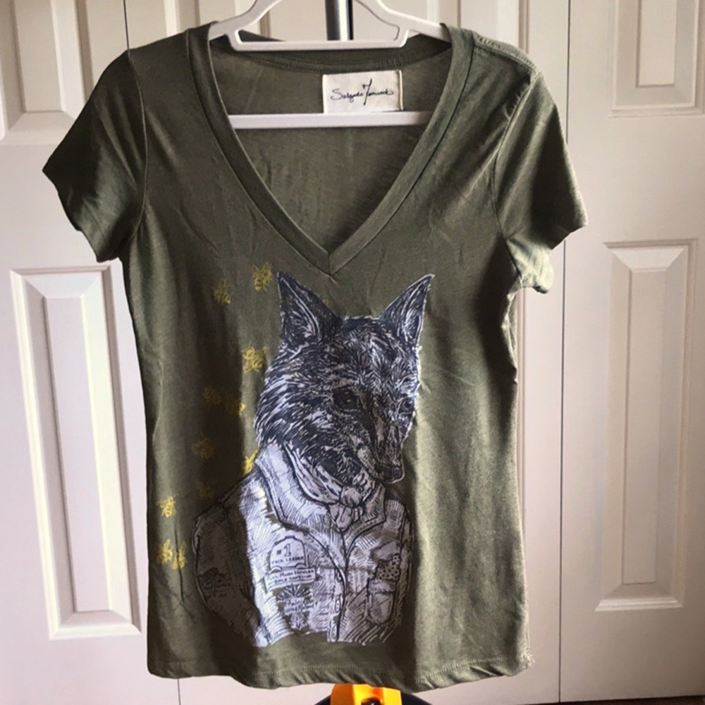 Salgado Fenwick hand-printed tee. Marked L runs S.